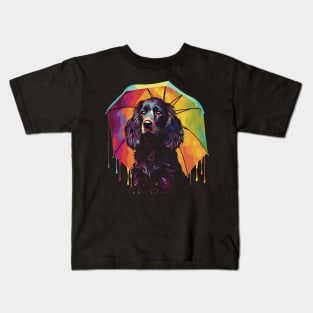 Boykin Spaniel Rainy Day With Umbrella Kids T-Shirt